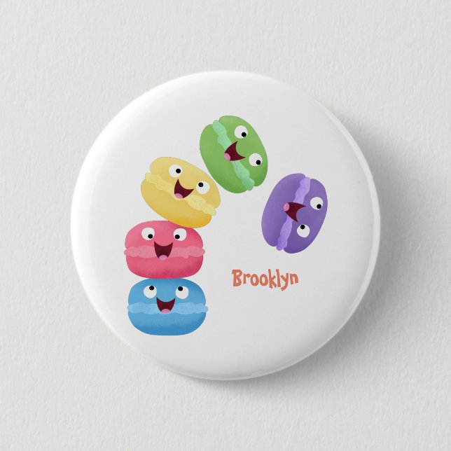 Cute funny macaroons cartoon illustration 6 cm round badge (Front)