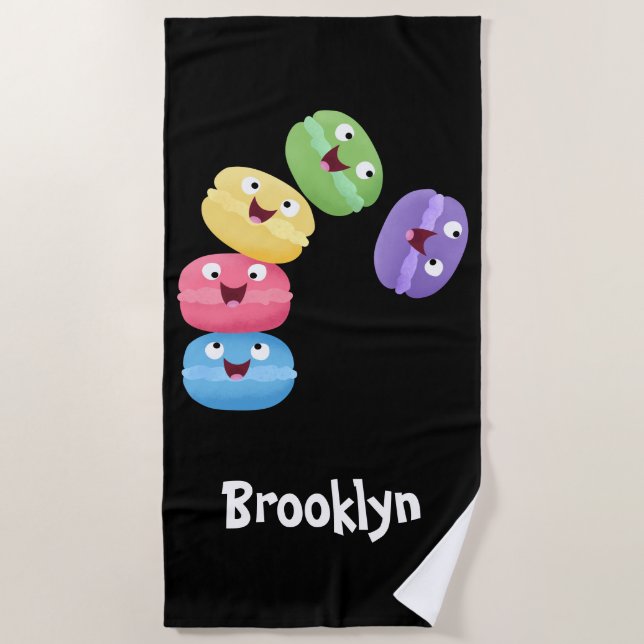 Cute funny macaroons cartoon illustration beach to towel (Front)