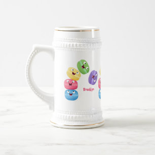 Cute funny macaroons cartoon illustration beer stein