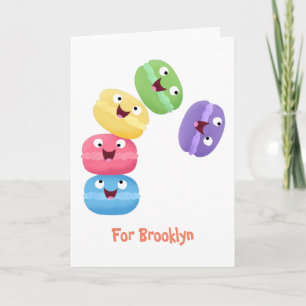 Cute funny macaroons cartoon illustration card