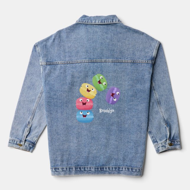 Cute funny macaroons cartoon illustration denim jacket (Back)