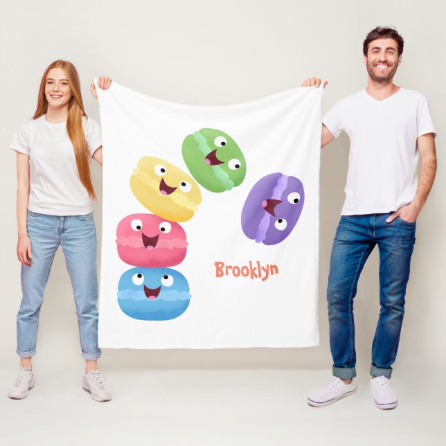Cute funny macaroons cartoon illustration fleece blanket (In Situ)