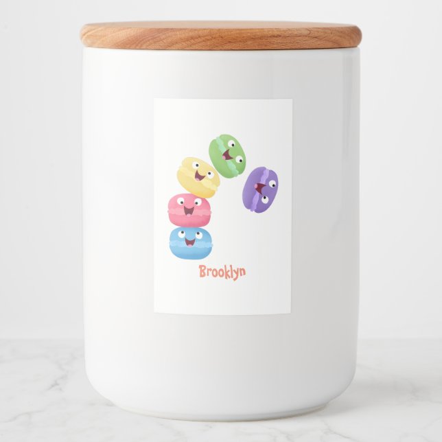 Cute funny macaroons cartoon illustration food label (Front)