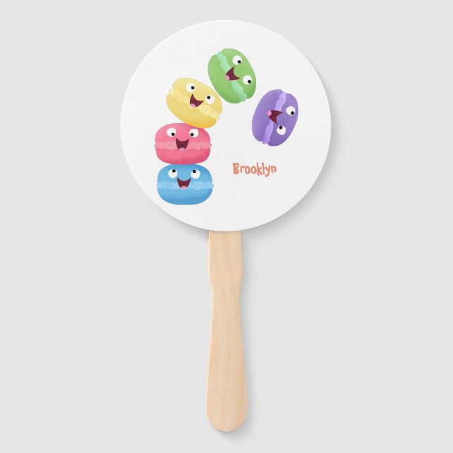 Cute funny macaroons cartoon illustration hand fan (Front)