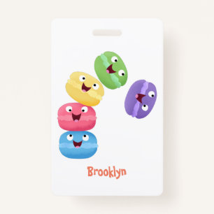 Cute funny macaroons cartoon illustration ID badge