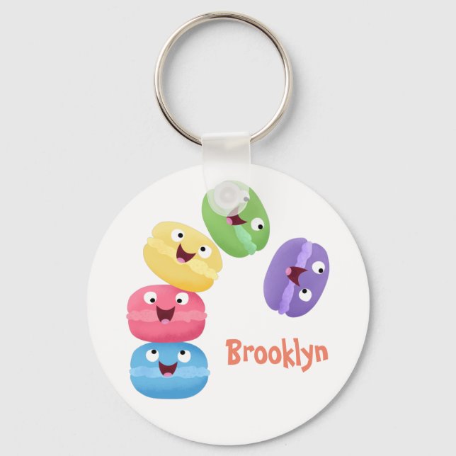 Cute funny macaroons cartoon illustration key ring (Front)