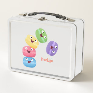 Cute funny macaroons cartoon illustration metal lunch box