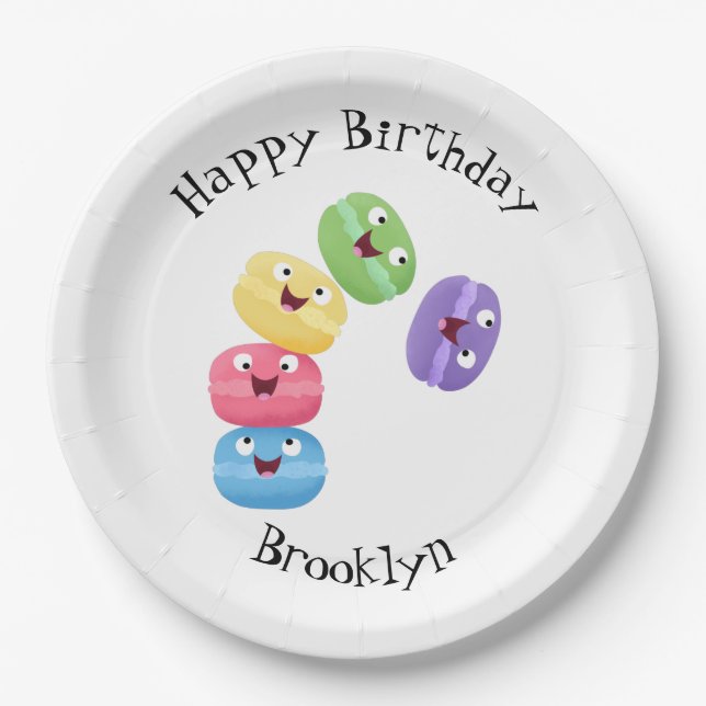 Cute funny macaroons cartoon illustration paper plate (Front)