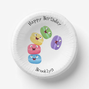 Cute funny macaroons cartoon illustration paper plate