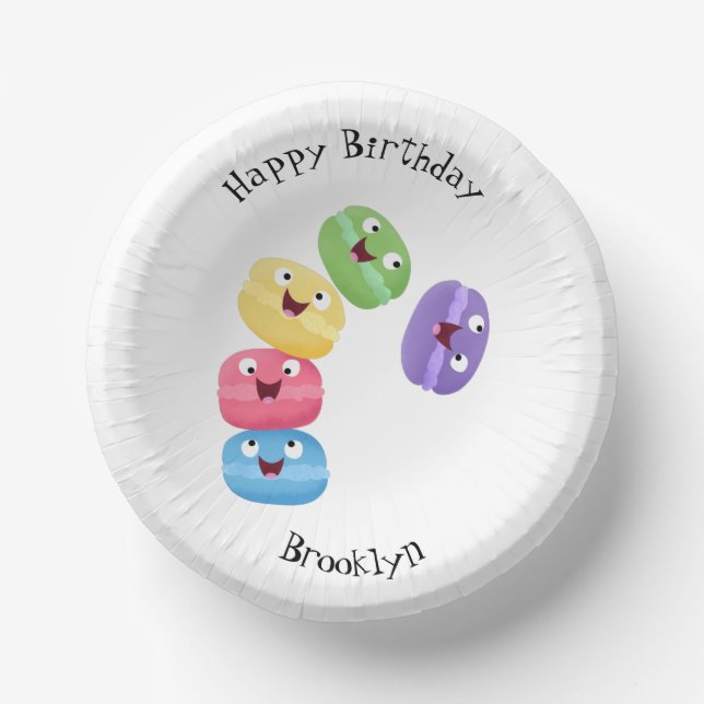 Cute funny macaroons cartoon illustration paper plate (Front)