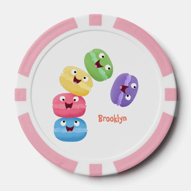 Cute funny macaroons cartoon illustration poker chips (Front)