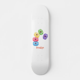 Cute funny macaroons cartoon illustration skateboard
