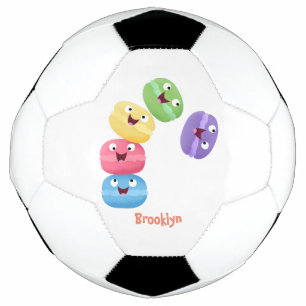 Cute funny macaroons cartoon illustration soccer ball