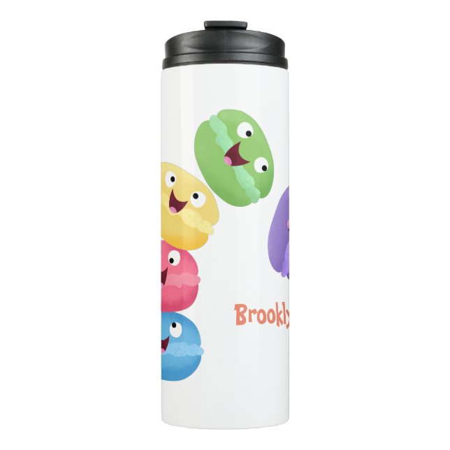 Cute funny macaroons cartoon illustration  thermal tumbler (Front)