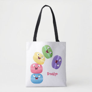 Cute funny macaroons cartoon illustration tote bag