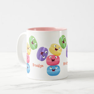 Cute funny macaroons cartoon illustration  Two-Tone coffee mug