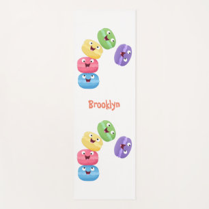 Cute funny macaroons cartoon illustration yoga mat
