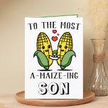 Cute Funny Maize Corn Pun Son Happy Birthday  Thank You Card<br><div class="desc">Looking for a unique way to express your love and humour to your son? Our funny corn/maize pun greeting card is the perfect choice for your child's birthday! Customise it by adding your own personal message.</div>