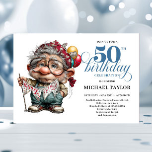 Cute Funny Man 50th Birthday Cartoon Humor Style  Invitation