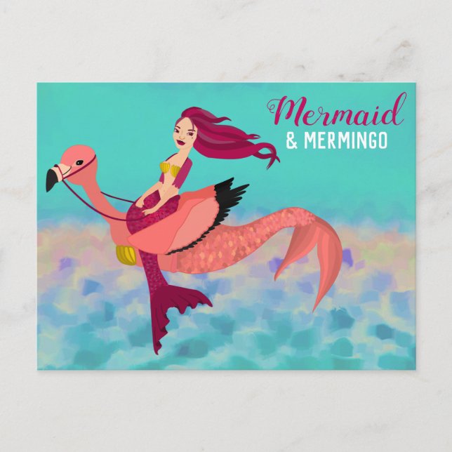 Cute & Funny Mermaid & Mermingo Illustration Postcard (Front)