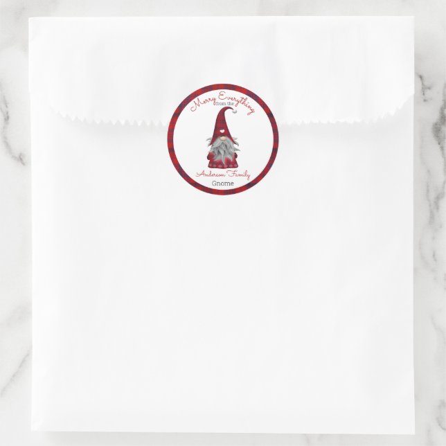 Cute Funny Merry Christmas Elf Personalised Gnome Classic Round Sticker (Bag)