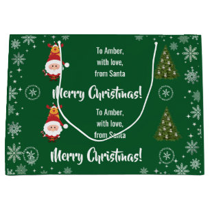 Cute Funny Modern Santa Rudolph Personalised Name  Large Gift Bag