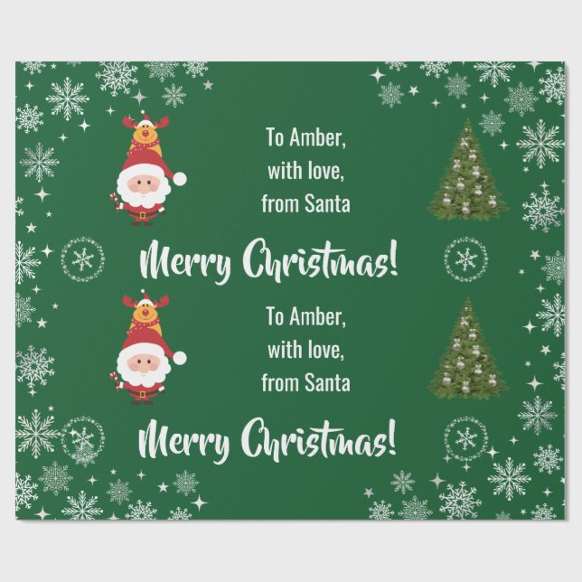 Cute Funny Modern Santa Rudolph Personalised Name  Wrapping Paper (Flat)