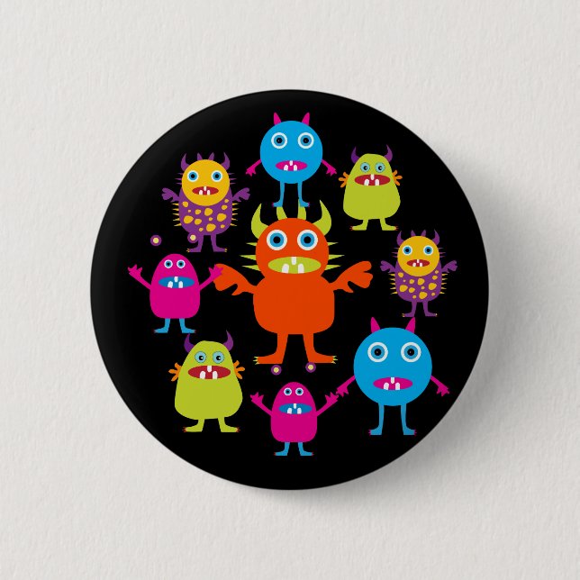 Cute Funny Monster Party Creatures in Circle 6 Cm Round Badge (Front)