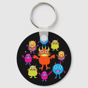 Cute Funny Monster Party Creatures in Circle Key Ring