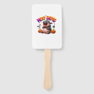 Cute & Funny MOO DENG Baby Hippo Pumpkin Ghost Hal Hand Fan