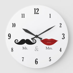 Cute & Funny - Mr. and Mrs. Lips & Moustache Large Clock