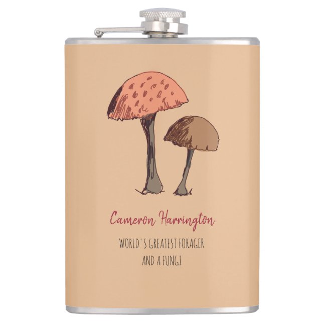 Cute Funny Mushroom Pun Personalised Forager Hip Flask (Front)