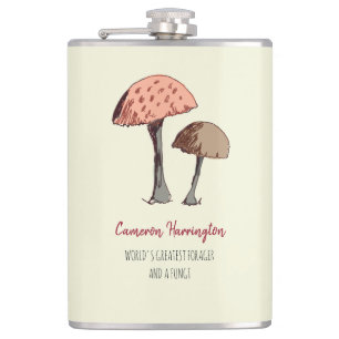 Cute Funny Mushroom Pun Personalised Forager Hip Flask