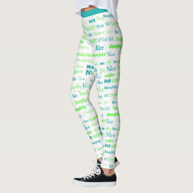 Cute Funny Naughty Nice Christmas Holiday Yoga Leggings (Left)