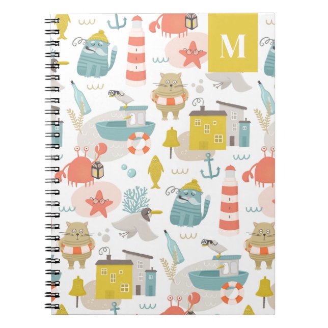 Cute funny nautical animals. Sea kids monogram Notebook (Front)