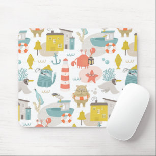 Cute funny nautical animals. Sea ocean pattern Mouse Pad
