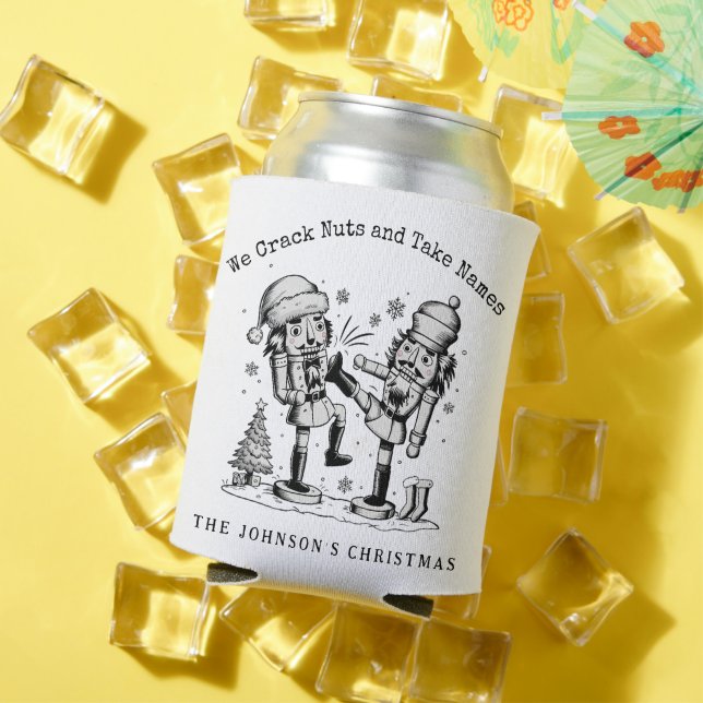 Cute funny nutcrackers Christmas personalised  Can Cooler (In Situ Summer)
