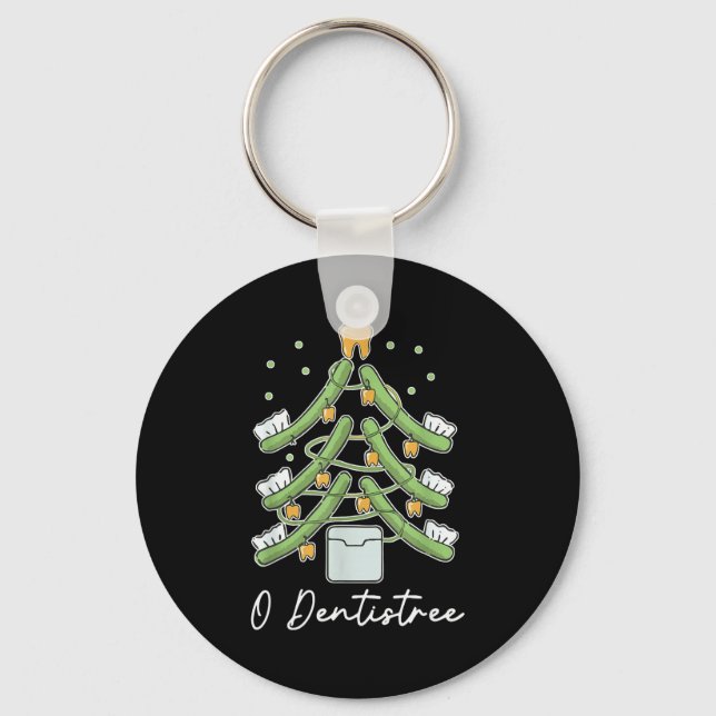 Cute Funny O Dentistree Teeth Brush Christmas Tree Key Ring (Front)