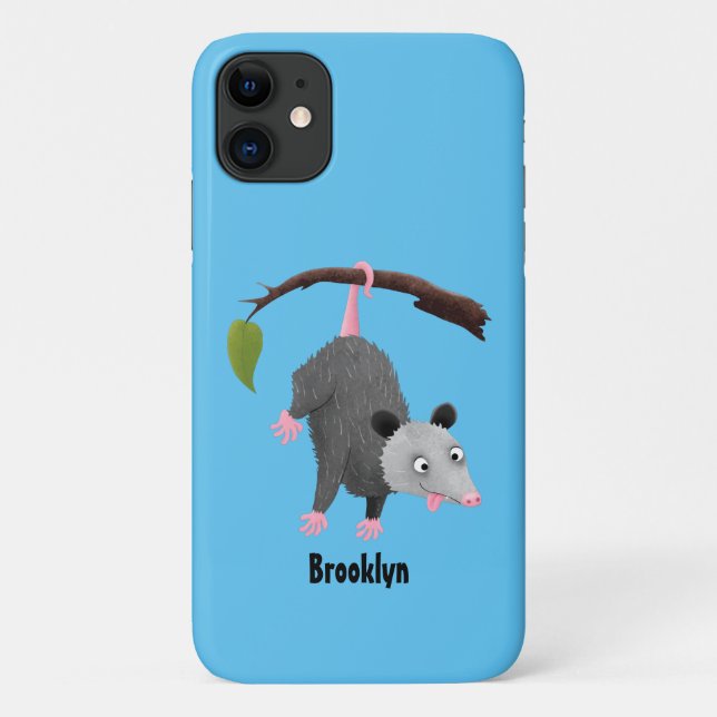 Cute funny opossum hanging from branch cartoon Case-Mate iPhone case (Back)