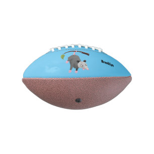 Cute funny opossum hanging from branch cartoon football