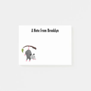 Cute funny opossum hanging from branch cartoon post-it notes