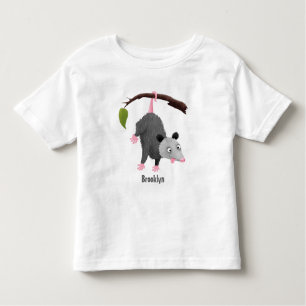 Cute funny opossum hanging from branch cartoon toddler T-Shirt