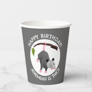 Cute funny opossum personalised birthday cartoon paper cups