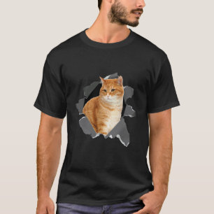 Cute Funny Orange Cat Face Pet Torn Art Costume De T-Shirt