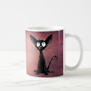 Cute Funny Oriental Black Cat Art on Pink Coffee Mug
