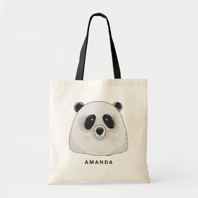 Cute funny panda. Modern kids cartoon bear animal Tote Bag (Front)