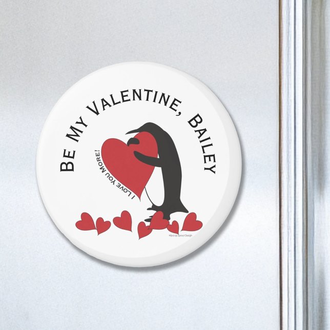 Cute Funny Penguin and Red Heart Be My Valentine Magnet (Creator Uploaded)