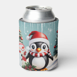 Cute funny penguin. can cooler