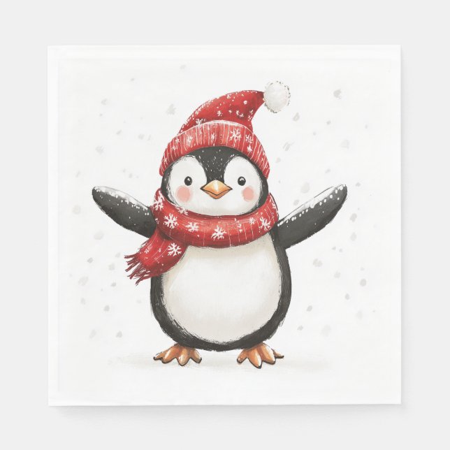 cute funny penguin in scarf and hat for winter napkin (Front)