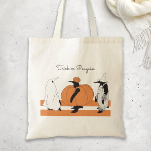 Cute Funny Penguin Pumpkin Cartoon Halloween Tote Bag